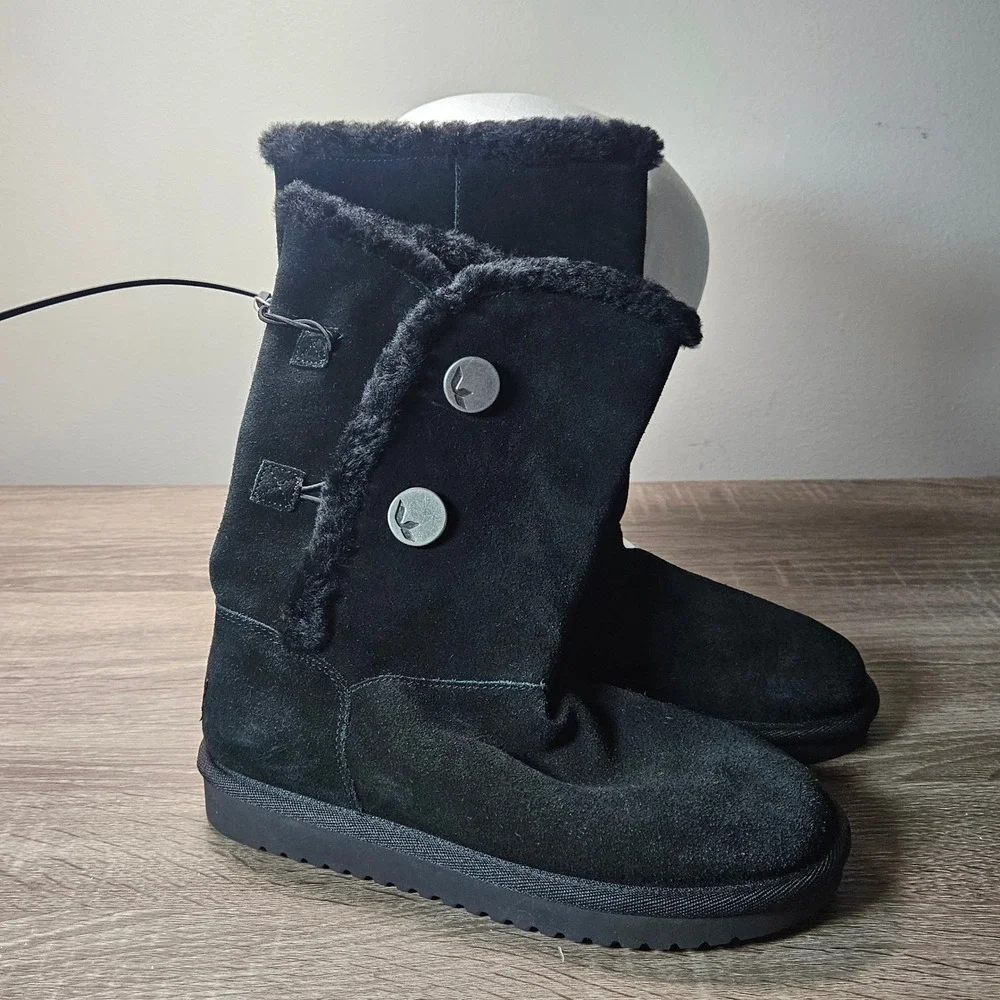 Koolaburra by UGG Victoria Short Black Suede Faux Fur Bow Boots 1096409 Womens 6